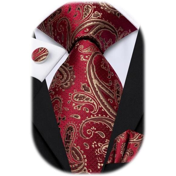 Silk Paisley Ties for Men Necktie Pocket Square Cufflinks Set Foral Tie Sets - Picture 1 of 7
